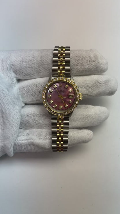 Burgundy Diamond Dial Bezel Ss & Gold Jubilee Bracelet Lady Rolex