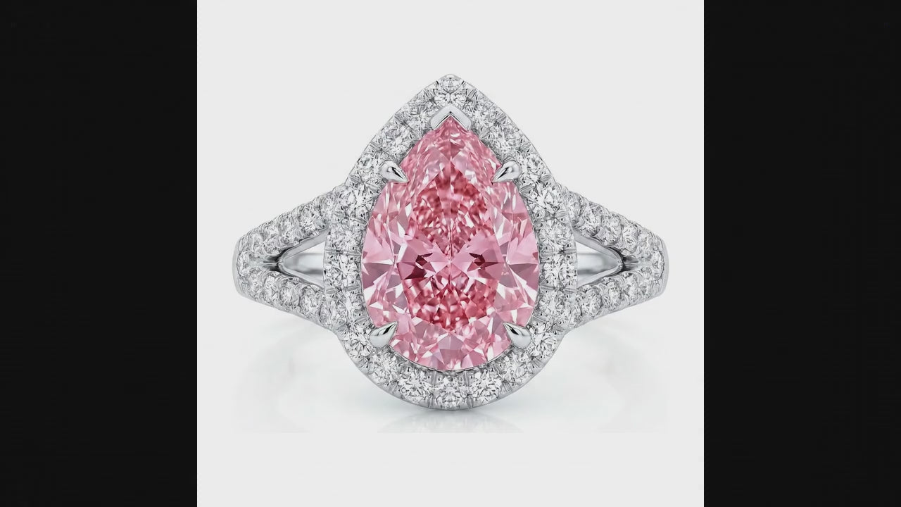 2.5 Carat Pear Pink Lab Grown Diamond and White Diamond Halo Ring 14K White Gold
