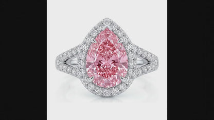 2.5 Carat Pear Pink Lab Grown Diamond and White Diamond Halo Ring 14K White Gold
