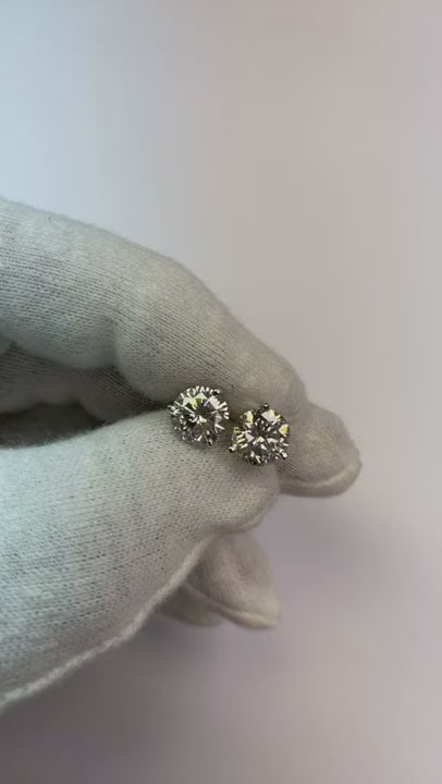 Three Prong Set 4 Carats Big Round Natural Earth Mined Diamond Stud Earring Jewelry