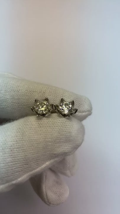Flower Style 1.50 Ct. Real Natural Earth Mined Diamonds Women Studs Earrings Gold White 14K