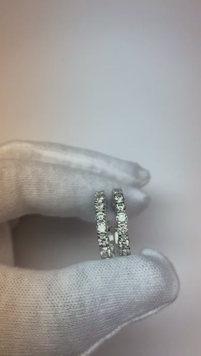 4 Ct Round Cut Single Row Inside Out Natural Earth Mined Diamonds Hoop Earring White