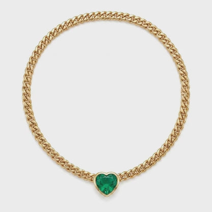 Miami Cuban Heart Emerald Slide Necklace 6 Carats Gold