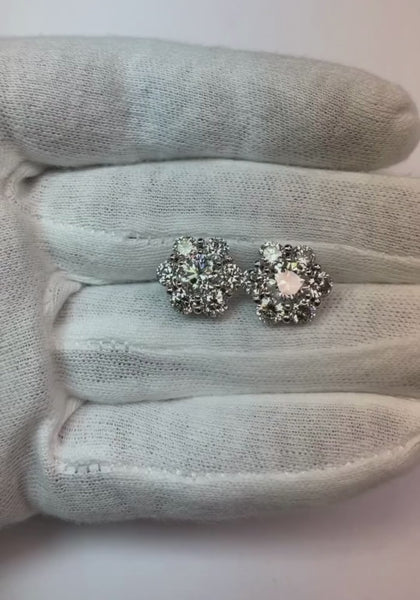 5 Carats Round Diamond Flower Shape Women Stud Halo Earrings