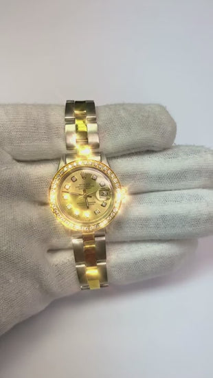 Ladies Datejust Rolex Watch Champagne Diamond Dial Ss & Gold