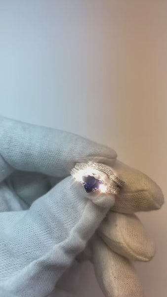 Diamond Wedding Ring Set Heart Blue Sapphire Antique Style 3.50 Carats