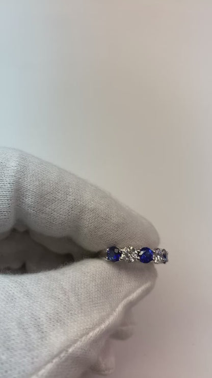 2.45 Ct Round Sri Lanka Sapphire Natural Earth Mined Diamond Wedding Band