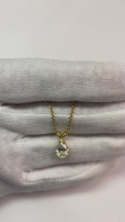 1.25 Ct. Pear Cut Natural Earth Mined Diamond Pendant Necklace Gold Yellow