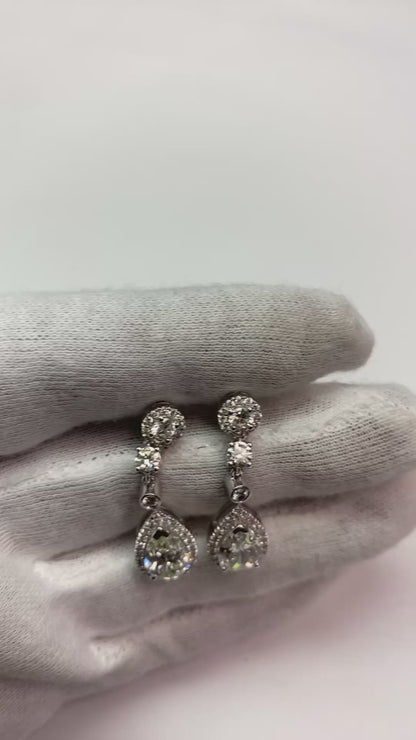 Halo Drop Natural Earth Mined Diamond Earrings 10.50 Carats