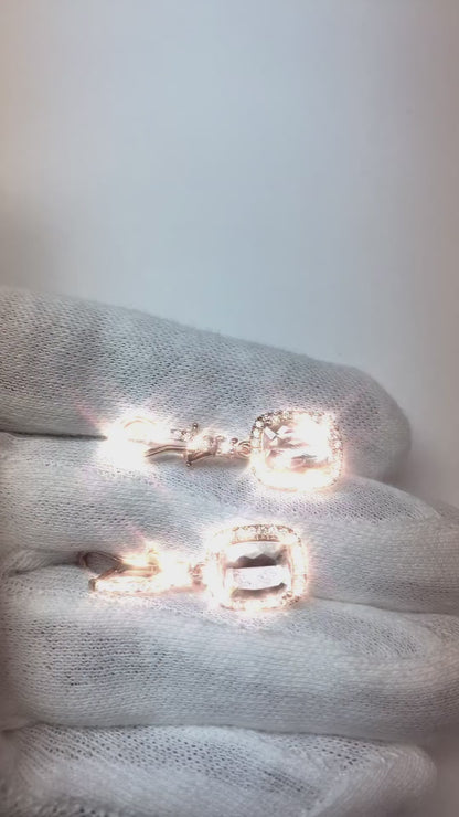 9 Carat Morganite Dangle Earrings With Small Natural Earth Mined Diamond Rose Gold 14K