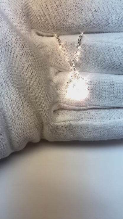 2 Carats Round Blue Sapphire & Natural Earth Mined Diamond Pendant Necklace 14K Gold