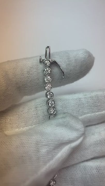 9.60 Carats Round Cut Natural Earth Mined Diamonds Bezel Setting Bracelet White Gold