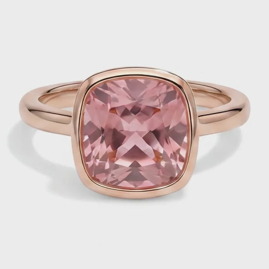 Cushion Padparadscha Bezel Solitaire Ring Natural 14K Rose Gold