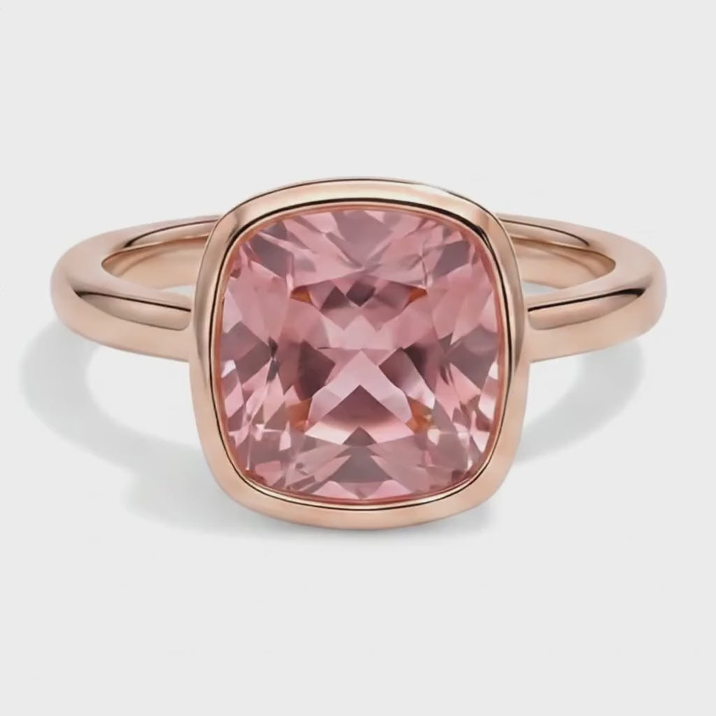 Cushion Padparadscha Bezel Solitaire Ring Natural 14K Rose Gold