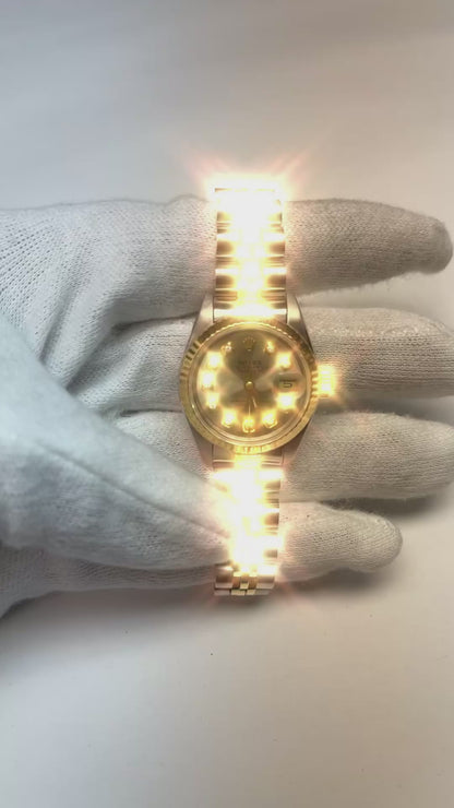 Rolex Year 2001 Datejust Gray Diamond Dial 26 mm Two Tone Ladies Watch