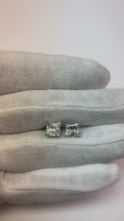 Princess Cut 3.50 Ct Natural Earth Mined Diamonds Women Studs Earring White Gold 14K