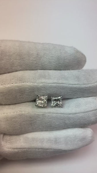 Princess Cut 3.50 Ct Diamonds Women Studs Earring White Gold 14K