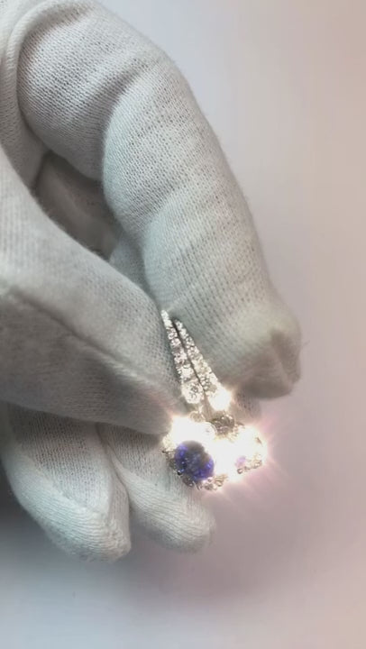 Round Cut 2.50 Ct Sri Lankan Sapphire And Natural Earth Mined Diamond Dangle Earring