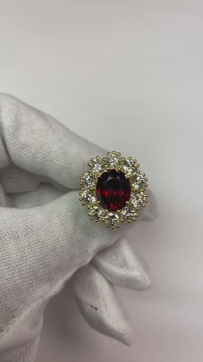 7.25 Ct Prong Set Oval Cut Garnet And Natural Earth Mined Diamonds Engagement Ring