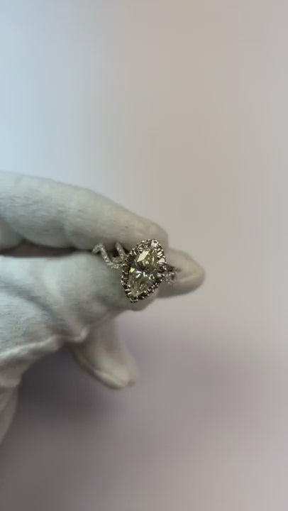 Natural Earth Mined Diamond Ring 7 Carats Marquise Split Shank Halo White Gold Jewelry