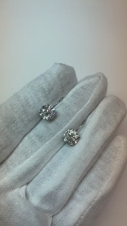 Round 3 Carat Natural Earth Mined Diamond Earring Pair Leverbacks White Gold 14K
