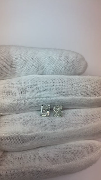 Radiant Cut Real Natural Earth Mined Diamond Stud Earrings 2 Carats White Gold