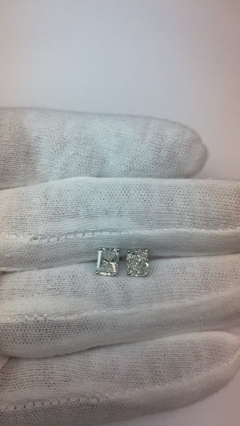 Radiant Cut Diamond Stud Earrings 2 Carats White Gold