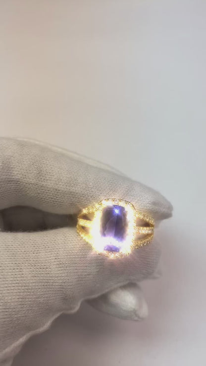 6.55 Carats Fancy Ring Cushion AAA Tanzanite And Natural Earth Mined Diamonds Jewelry