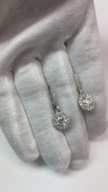4.50 Carats Natural Earth Mined Diamonds Ladies Dangle Earrings White Gold 14K