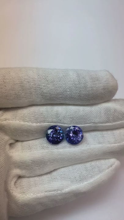 Natural Real ( Not Lab Grown )  Tanzanite Round Loose Stone Pair 8 Carats 9 mm