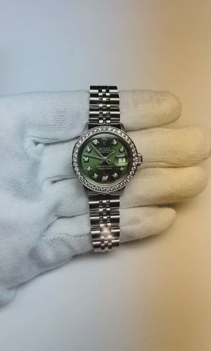 Rolex Datejust 26 mm Olive Green Diamond Dial Stainless Steel Watch