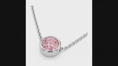 3.5 Carat Round Pink Lab Grown Diamond Bezel Pendant 14K White Gold