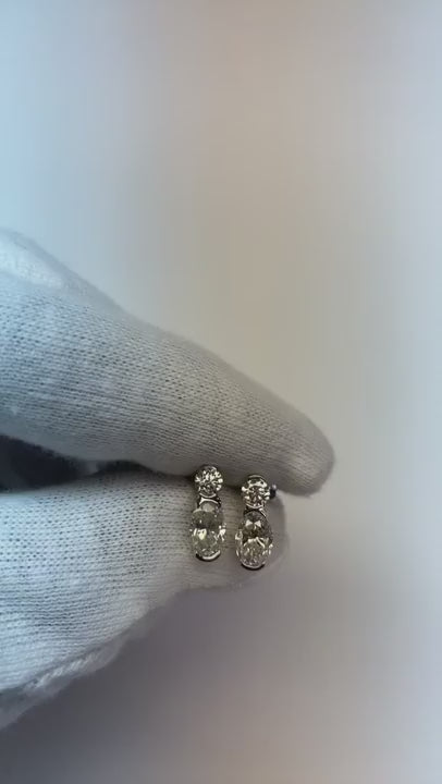 Oval And Round Cut Natural Earth Mined Diamond Drop Earring 2.50 Carats Women Jewelry