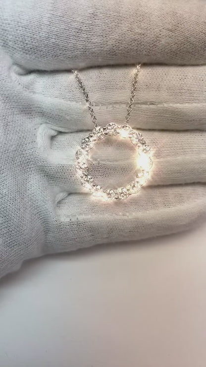Circle Pendant Necklace 2.70 Carats Round Cut Natural Earth Mined Diamonds White Gold 14K
