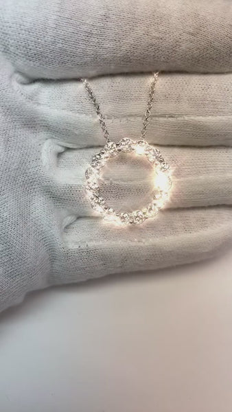 Circle Pendant Necklace 2.70 Carats Round Cut Diamonds White Gold 14K