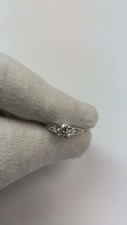 Natural Earth Mined Diamond Solitaire Engagement Ring 1 Carat Filigree White Gold 14K