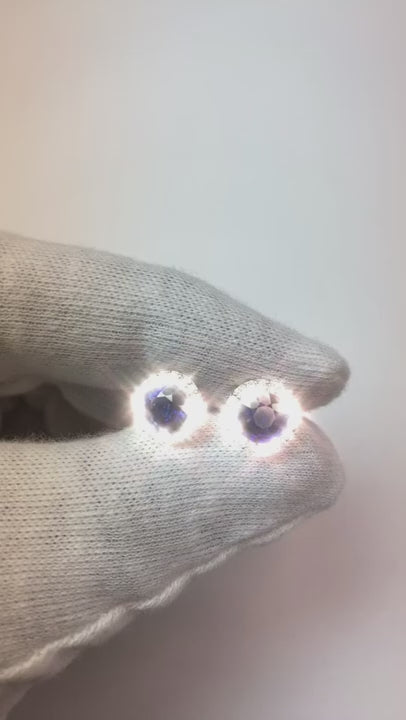 Round Ceylon Sapphire Stud Earring Halo Natural Earth Mined Diamond Gold 2.30 Ct