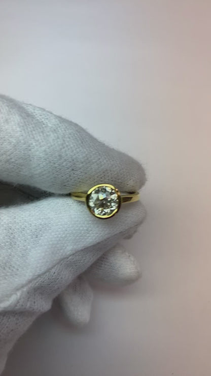 Round Solitaire Ring Old Mine Cut Genuine Natural Earth Mined Diamond Bezel Set 1 Carat Gold 14K