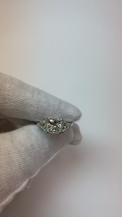 3.50 Carats Princess Cut Trilliant Natural Earth Mined Diamond 3 Stone Engagement Ring