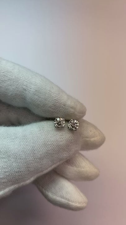 1 Ct Round Natural Earth Mined Diamond Stud Earrings WG
