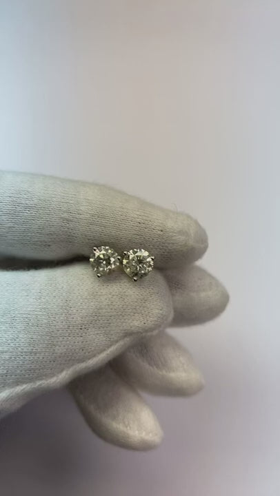Prong Setting Round Genuine Natural Earth Mined Diamond Stud Earring White Gold 14K 2 Carats