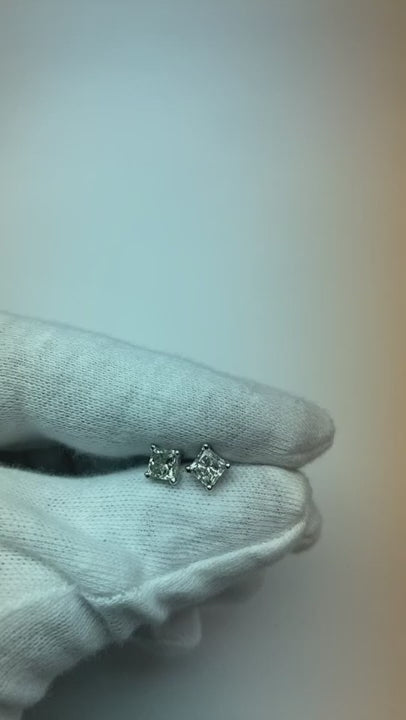 1.70 Ct Princess Cut Natural Earth Mined Diamond Stud Earrings White Gold 14K Prong Set