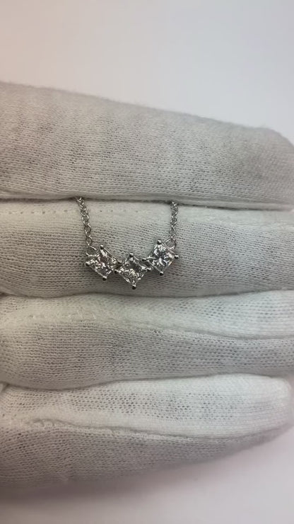 1.5 Ct Prong Set Princess Natural Earth Mined Diamond Three Stone Necklace Pendant