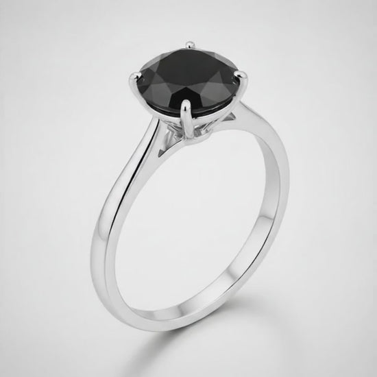 8 Carat Round Black Diamond Solitaire Ring Natural 14K White Gold