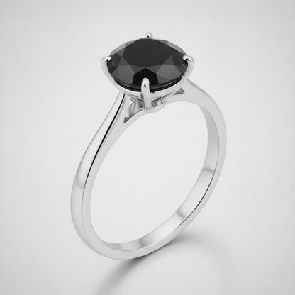 8 Carat Round Black Diamond Solitaire Ring Natural 14K White Gold
