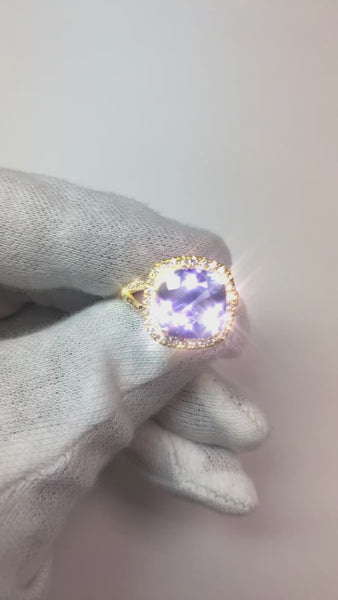 Cushion Tanzanite Halo Gemstone Ring 6.50 Carats Split Shank