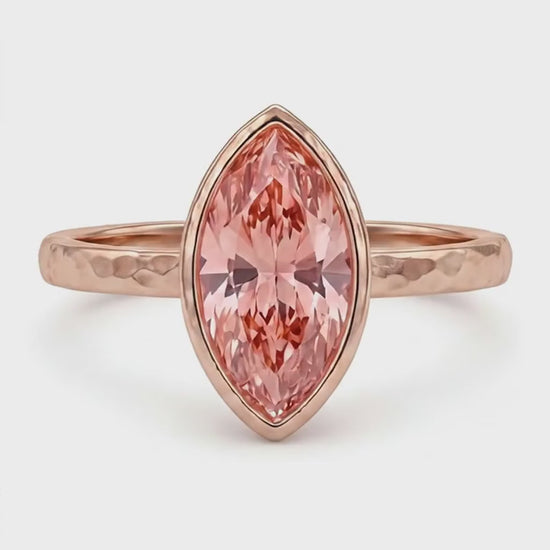 Marquise Lab Grown Padparadscha Bezel Solitaire Ring 14K Rose Gold