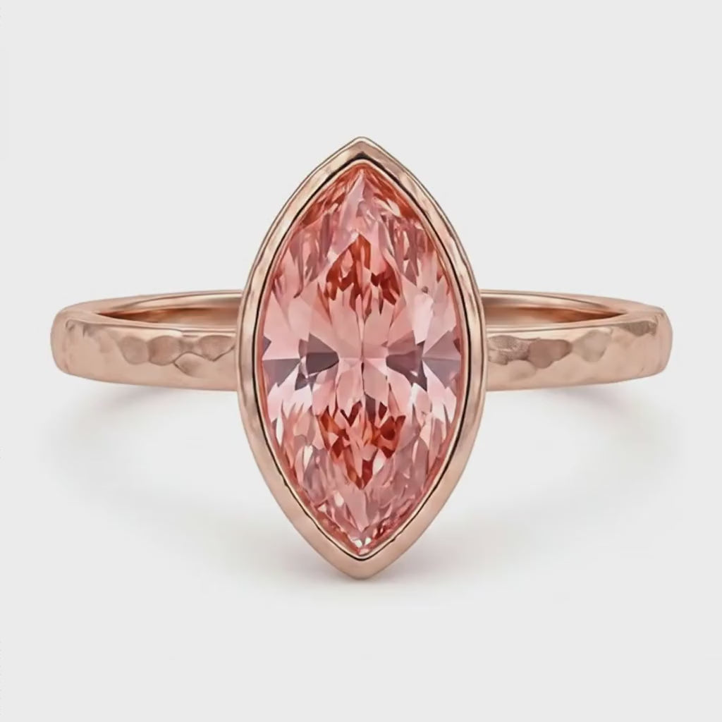 Marquise Lab Grown Padparadscha Bezel Solitaire Ring 14K Rose Gold