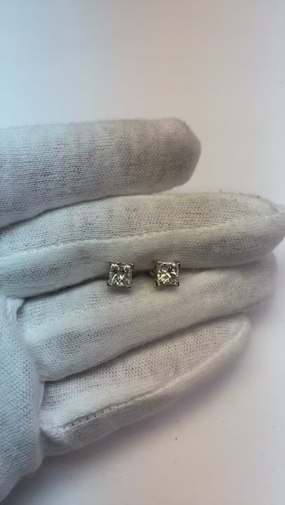 2 Ct F Vs1 Princess Cut Natural Earth Mined Diamond Women Stud Earring 14K White Gold