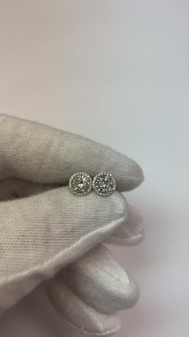 White Gold 14K Round Natural Earth Mined Diamond Stud Earring 2.08 Carats Halo Style